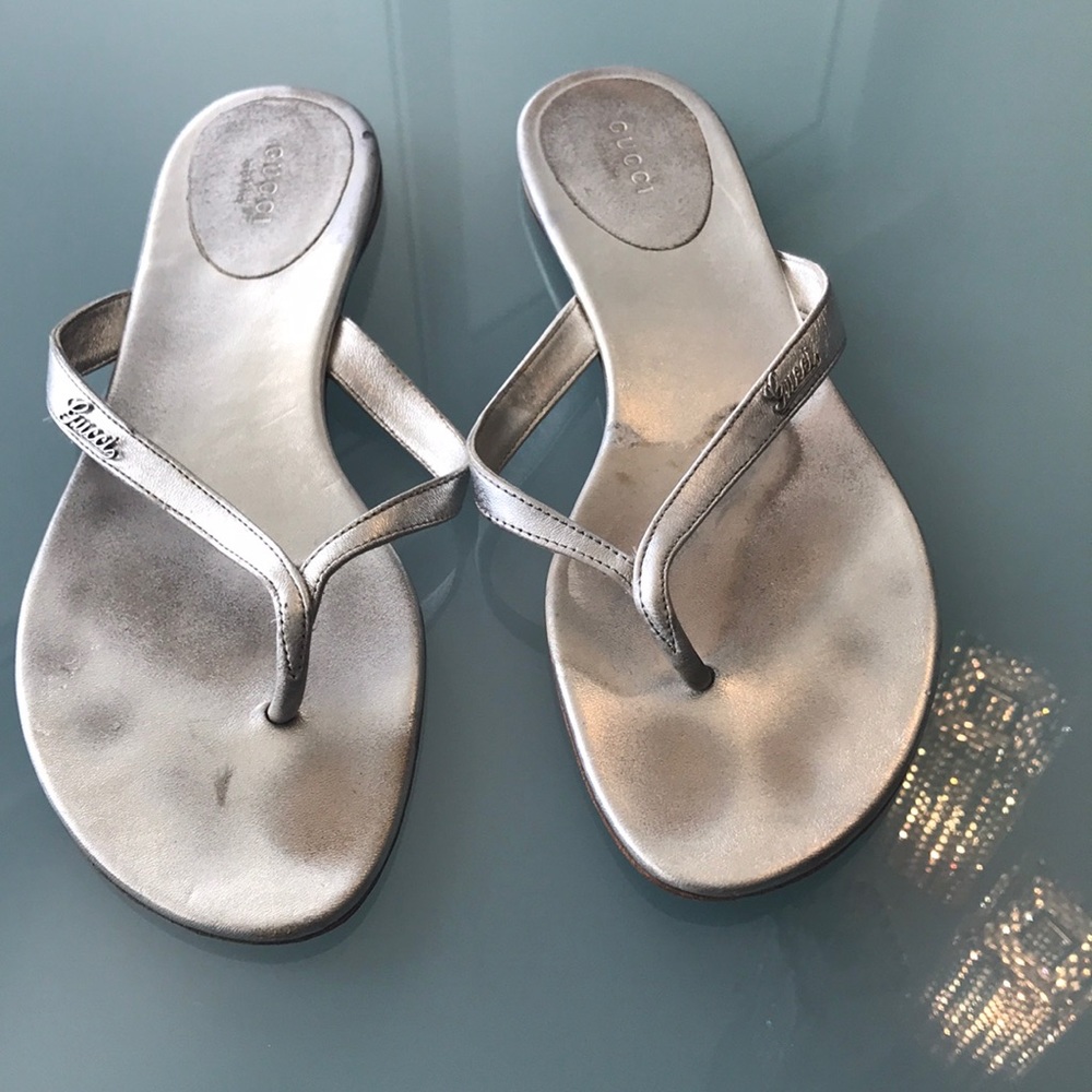 Gucci flip flop gold silver woman’s size39.5